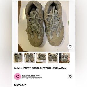 Adidas Kids Yeezy 500 Salt Sneakers size 12